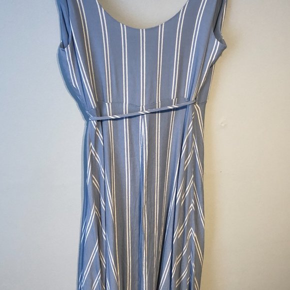 Wilson Dress Pastel Blue Striped Midi Length Wrap Dress Deep V neck - Picture 7 of 11